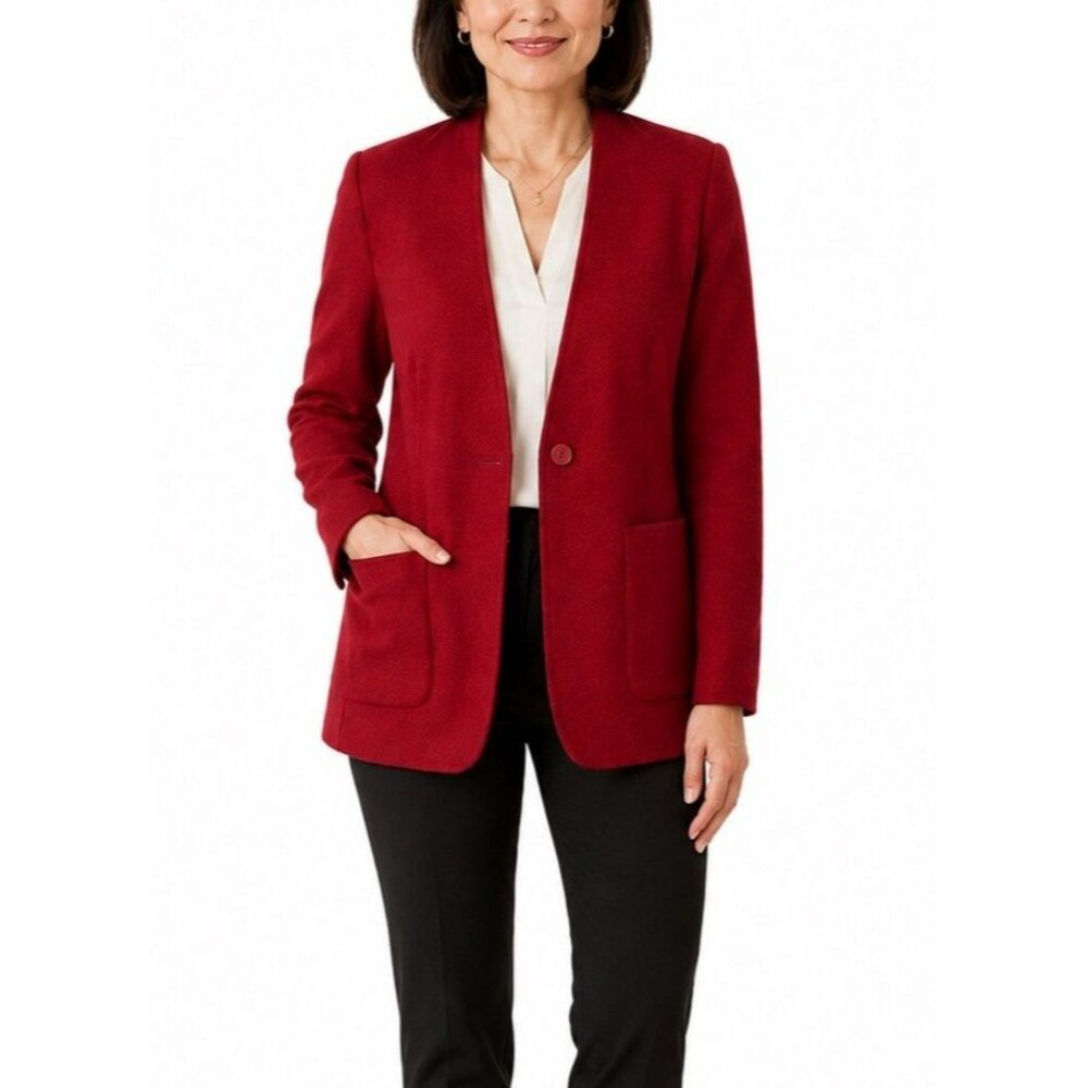 Talbots Petites 12P Red Wool Blend Blazer Jacket One Button Career Chic